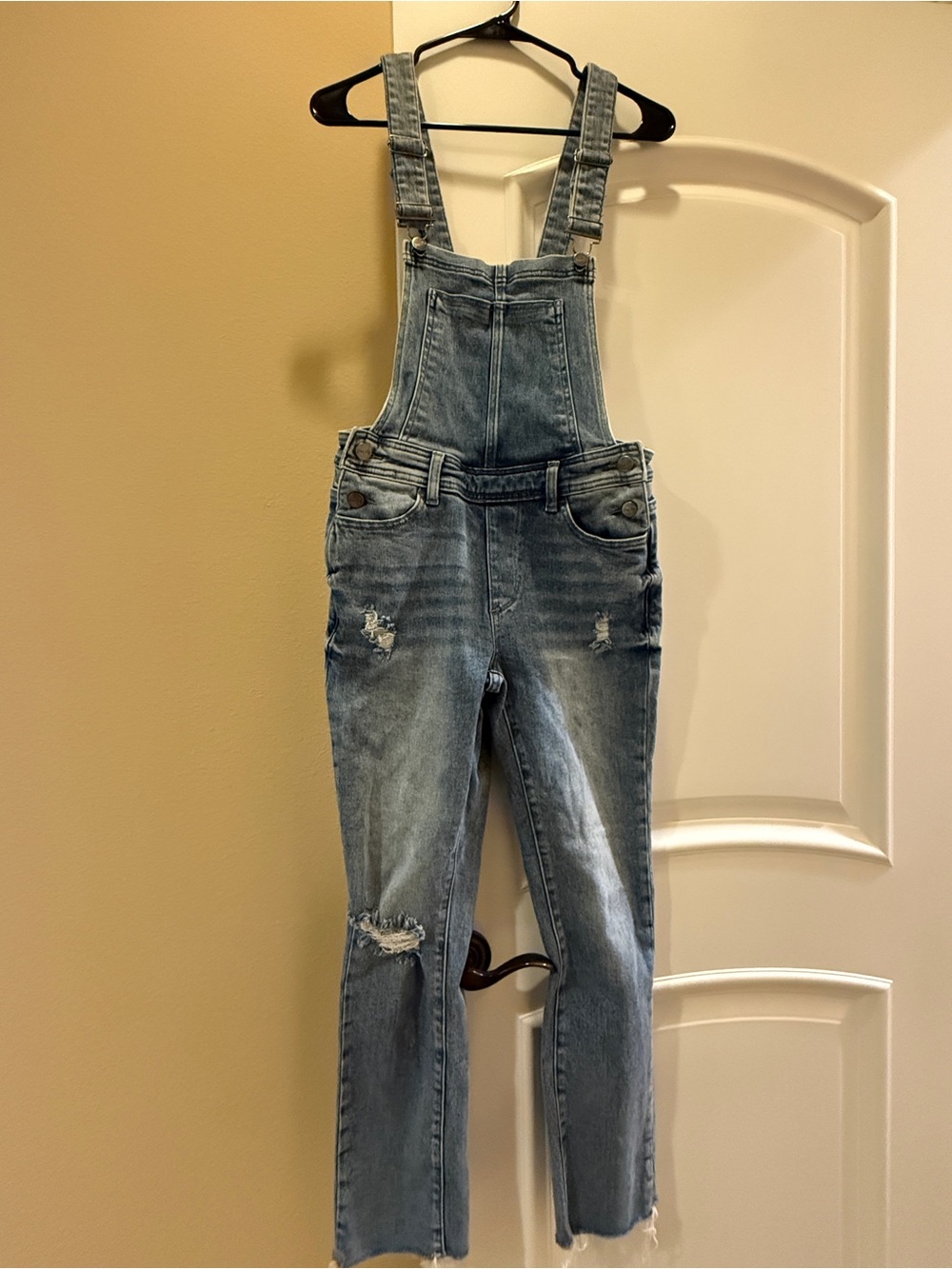 Pink Lily Light Wash Distressed Denim Overalls